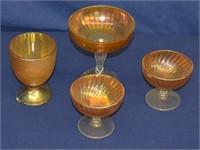 4 Pieces Vintage Carnival Glass