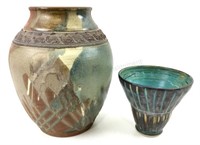 (2) Signed Stoneware Pottery Vases