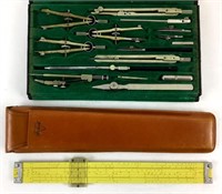 Vintage Drafting Tool Set & Pickett Slide Rule