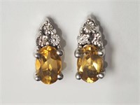 17N- Sterling Citrine & Diamond Earrings -$300