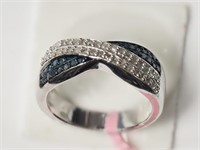 10N- Sterling White & Blue Diamond Ring -$957