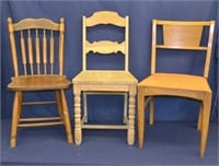 3 Vintage Misc. Wood Frame Side Chairs