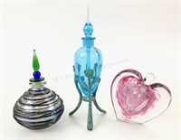 (3) Art Glass Perfume Bottles