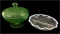 (2) Art Glass Covered Bowl & Fenton Dish