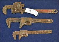 3 Antique Pipe Monkey Wrenches