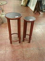Wood round leather top nesting table set