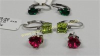 Sterling Silver Emerald, Peridot & Ruby Earrings