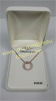 Sterling Rose Gold Circle W/ CZ Pendant Necklace