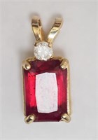 10kt Yellow Gold Ruby & Diamond Pendant