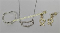 Sterling Silver Heart Ring, Necklace & Earrings