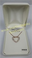 Sterling Rose Gold Heart W/ CZ Pendant Necklace