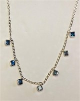 10kt White Gold Blue Diamond Necklace