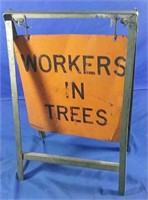 Metal "workers in tree" stand up sandwich sign,