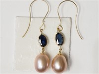 11N- 14k Gold Pearl & Sapphire earrings -$925