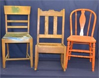 2 Wooden Side Chairs & Mission Rocker Frame