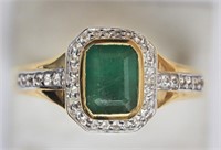 Sterling Silver & Gold Plated Emerald & Cubic Ring
