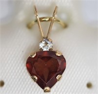 10kt Yellow Gold Garnet &White Topaz Pendant