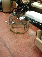 Solid brass base octagon glass top coffee table