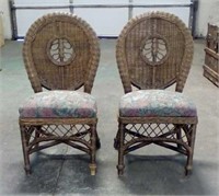 2 PC. Wicker chairs with floral padded seat