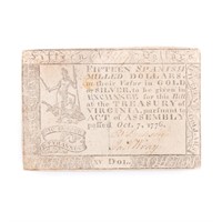 Rare Virginia Revolutionary $15 Note, 1776
