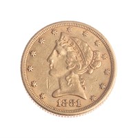 [US] 1881 $5 Coronet Gold Half Eagle