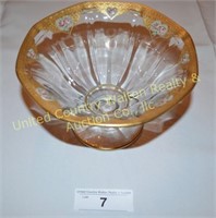 Tiffin Glass Candy w/Gold Floral Pattern