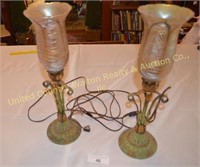 Pair Durand Polled Feather Banquet Lamps