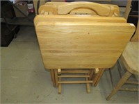 Set of 4 Wood Snack Tables in Holder