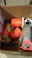 Box lot of new clothing tags and markers, orange