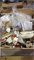 Box lot of items includes 3 inch brass plated