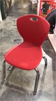 Four children's chairs red molded plastic, seat