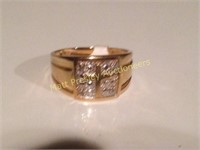 MEN'S 10K GOLD CROSS RING WITH .02 CARATS