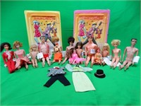 2 Doll Suitcases w/Vintage Barbie/Ken Dolls