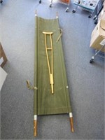 Folding US Army Military Stretcher & Wood Crutch