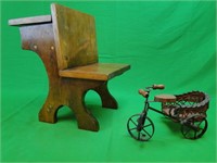 Wooden Doll School Desk & Doll Tricycle - 2 Items