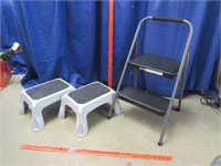 small folding step ladder & 2 small stools