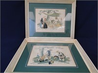 Pair of Mexican Prints in White Frames