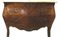MARBLE TOP KINGWOOD GILT BRONZE MOUNTED CHEST