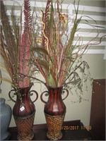 Pr. of Metal Vases w/Foliage