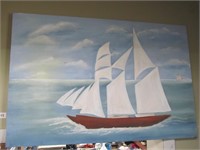 Unsigned Handpainted Oil on Canvas Ship Pic