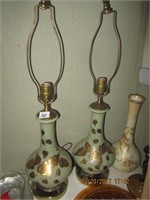Pr. of Green Gold Gilted Leaf Table Lamps