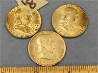 Lot of 3 Franklin half dollars, silver           (