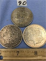 Lot of 3 Morgan silver dollars  1897, 1886O, 1921