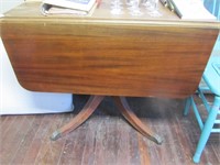 Drop Leaf Table w/Drawer & Brass Capped Lions Paws