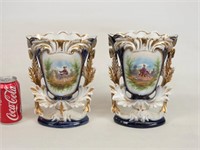 Pair 19th c. Porcelain Garnitures With Boneshakers