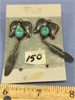 Pair of sterling silver turquoise and drop earring