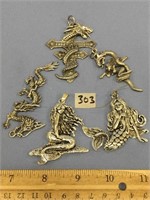 Lot of 5 mythical style pendants, all approx. 2" x
