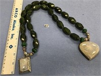 Large faceted jade bead necklace with two moonston