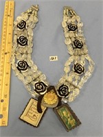 Quartz bead bracelet with sterling silver rose bea