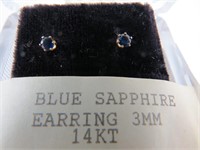 Pair of 14K Gold Blue Sapphire Earrings 3MM